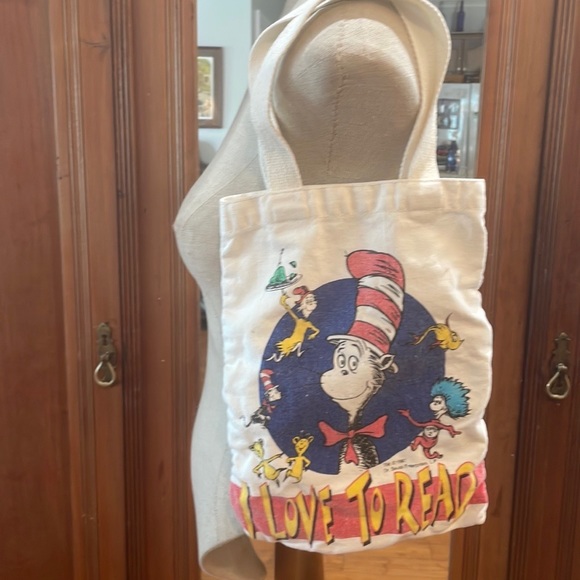 Vintage 90’a Dr. Seuss book bag cat in the hat I love to read canvas tote - Picture 3 of 4